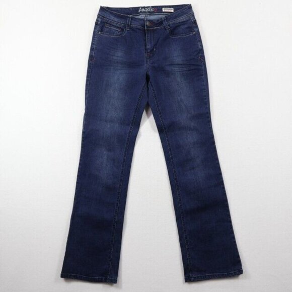 Angels Jeans Womens 8 (Fits 29x31.5) Blue Bootcut Stretch Dark Wash Faded - Picture 2 of 10